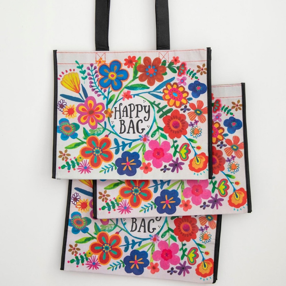 Natural Life Large Cream Floral Reusable Be Happy Tote Bag - NWT - Picture 2 of 2
